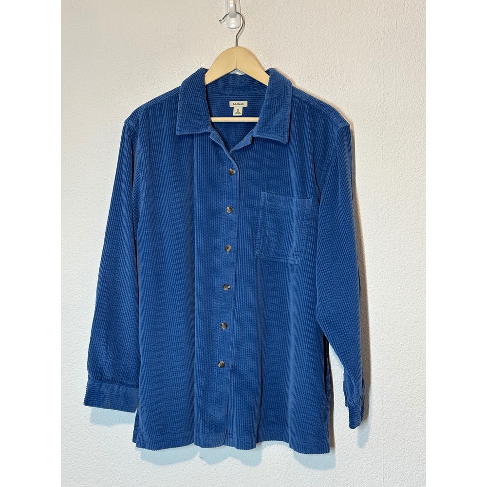 LL Bean Women Blue Corduroy Button Down Shirt XL 266127 Long Sleeve Cotton